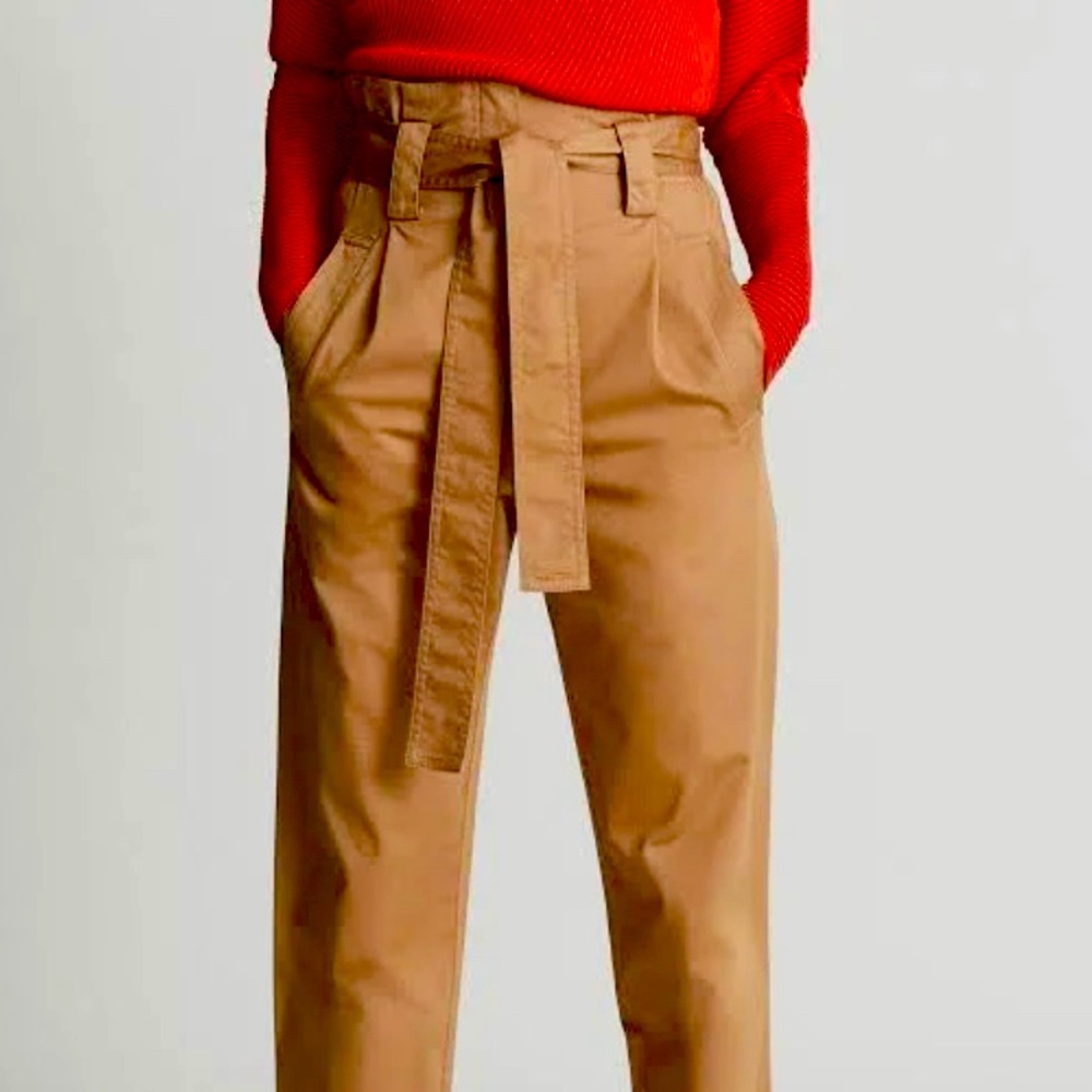 Reiss Belted Khaki Linen Pants